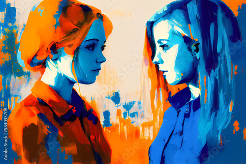 Friendship illustration. Love and friends. Empathy concept. Ai generative