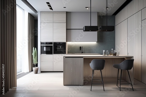 modern kitchen interior, minimalistic kitchen, AI, Generative AI, Created with AI
