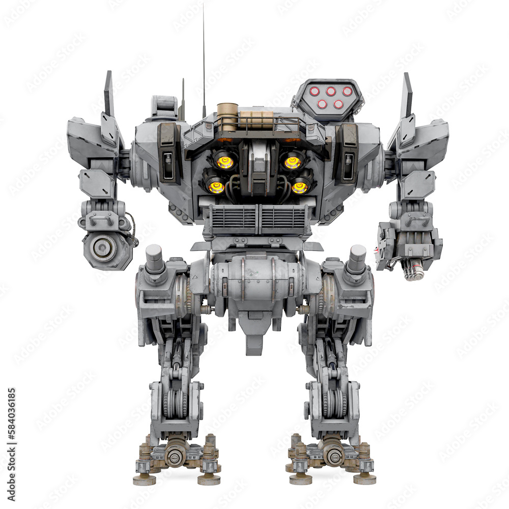 heavy mech in white background rear view heavy mech in white background rear view