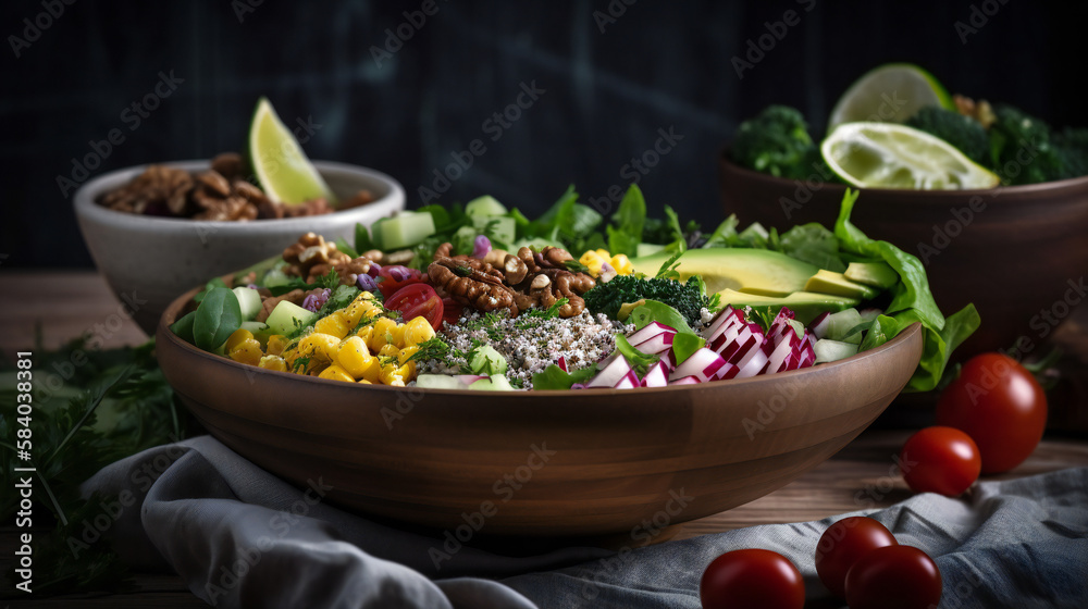 healthy food, salad on the table of wood healthy food, salad on the table of wood