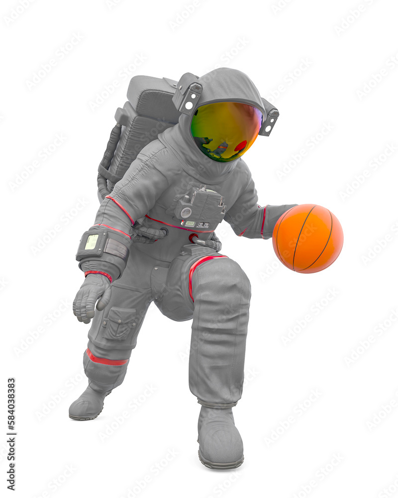 astronaut is dribbling on basketball astronaut is dribbling on basketball
