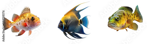 Collection of colorful fish on a transparent or white background