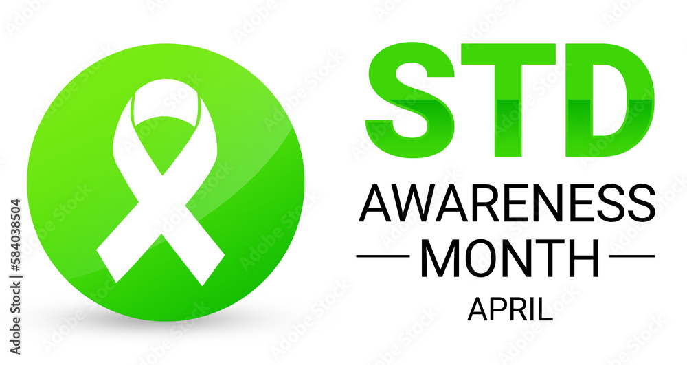 STD Awareness month background with green ribbon and typography on the side. STD awareness concept design STD Awareness month background with green ribbon and typography on the side. STD awareness concept design