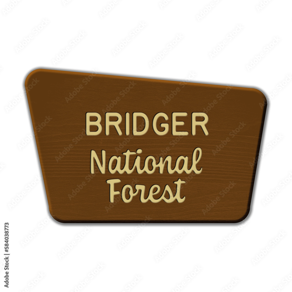 Fototapeta premium Bridger National Forest wood sign illustration on transparent background