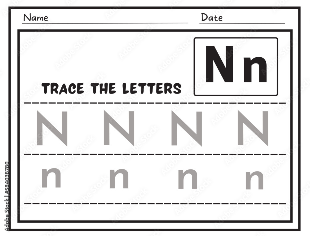 Alphabet tracing practice Letter N. Tracing practice worksheet