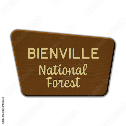 Bienville National Forest wood sign illustration on transparent background 