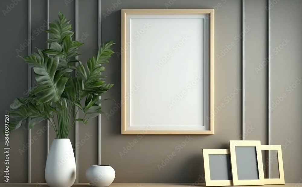 blank picture frame mockup on a wall vertical frame mockup in modern minimalist interior with plant in trendy vase on wall background, Template for painting, photo or poster blank picture frame mockup on a wall vertical frame mockup in modern minimalist interior with plant in trendy vase on wall background, Template for painting, photo or poster