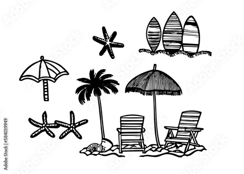 Beach Illustration Set Transparent Vectors