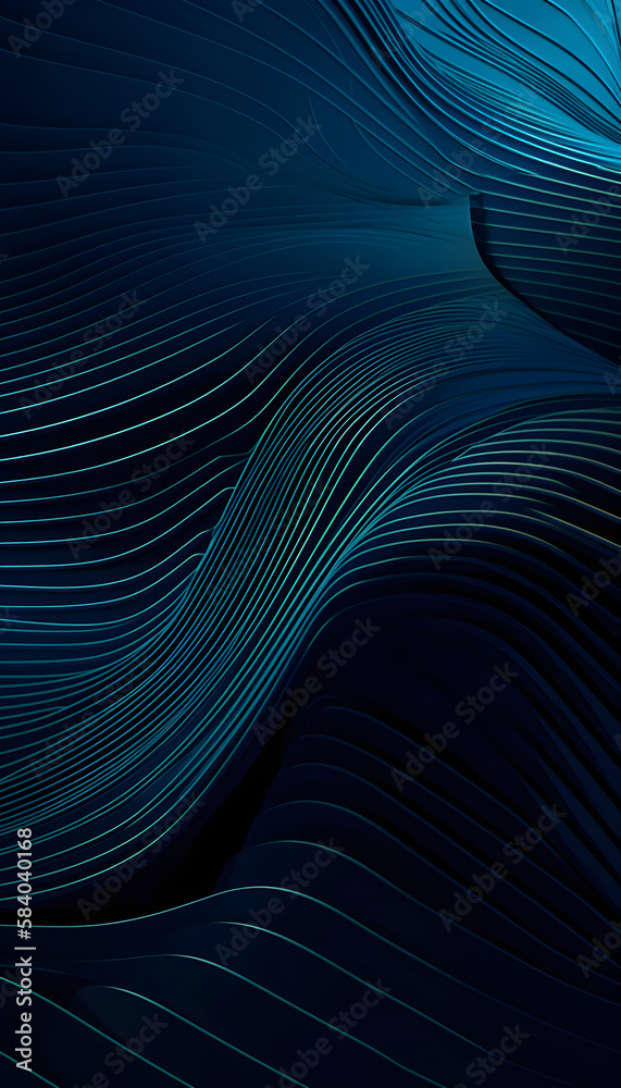 Naklejka premium Abstract dark blue and black wave background mobile wallpaper vertical image. Generative ai.