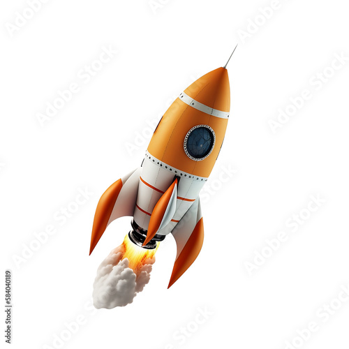 Tela 3D model space rocket with smoke isolated on white, transparent background, PNG,
