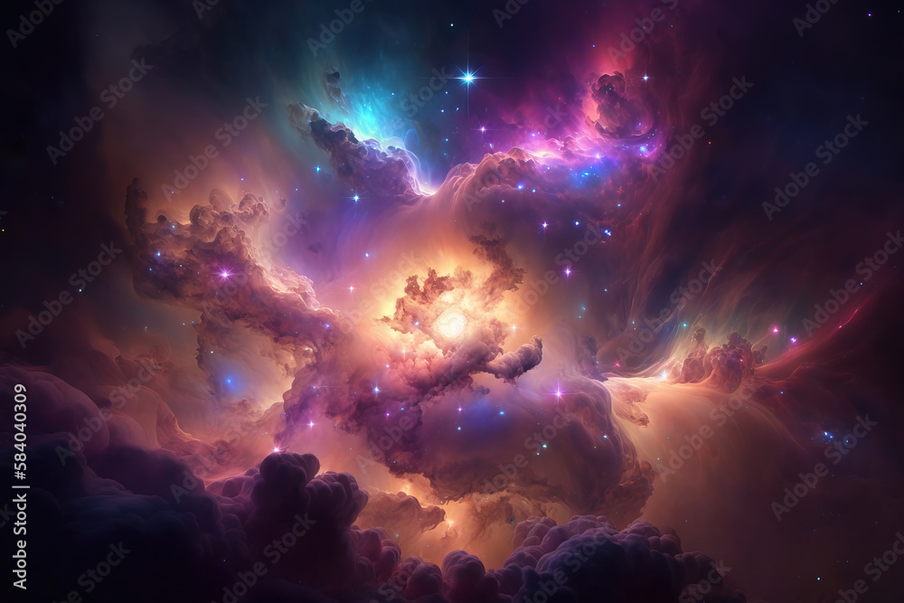 Colorful nebula with stars. Fantasy galaxy generative AI background