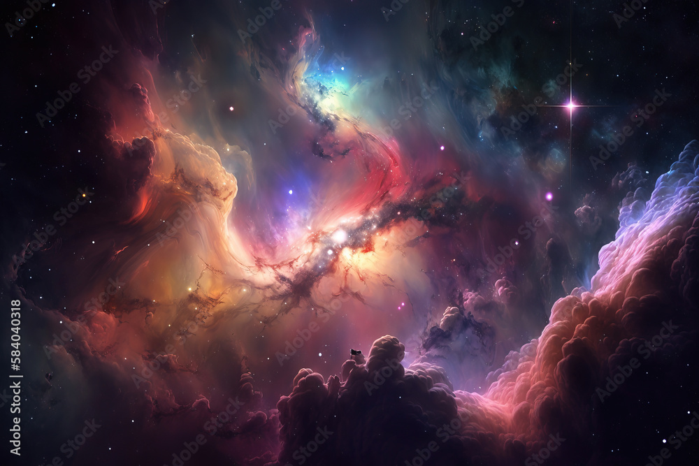 Colorful nebula with stars. Fantasy galaxy generative AI background