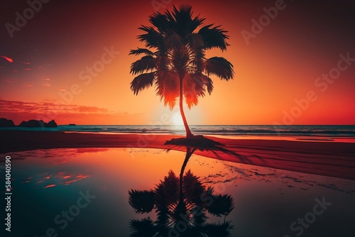 Golden Hour Oasis: Palm Tree in the Evening Glow. Ai generative