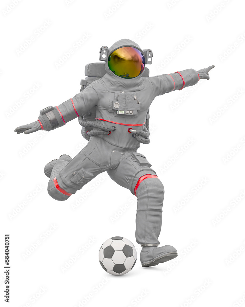 astronaut is kicking the ball