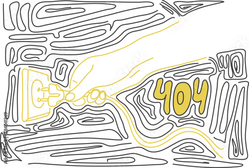 404 error page banner. Black and yellow lines. Vector 