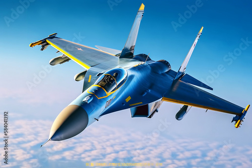 Print op canvas Photograph of Ukrainian Jet made with Generative AI