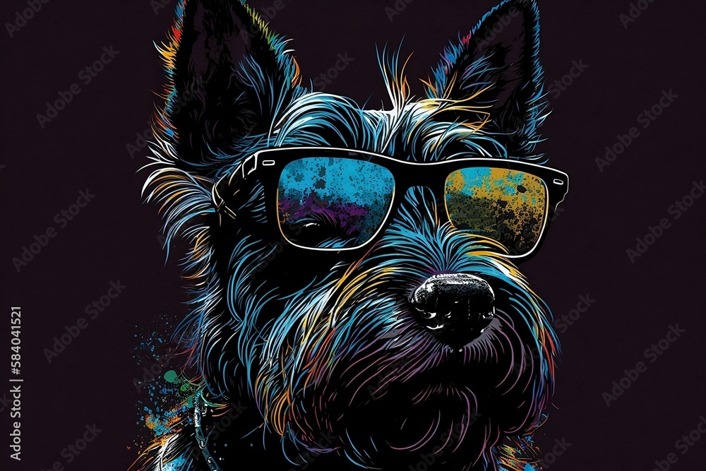 Scottish Terrier with Sunglasses - obrazy, fototapety, plakaty 
