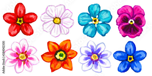 Set of beautiful flowers on white background.