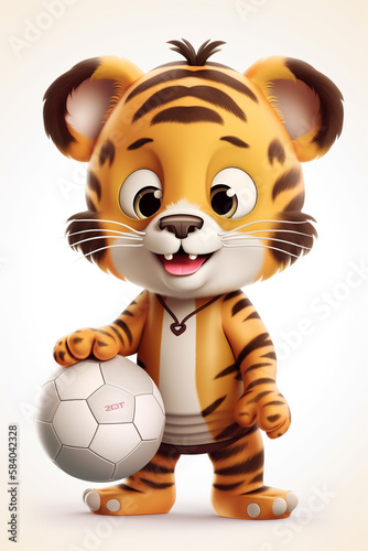 Cute cartoon tiger in football uniform isolated on white background. AI Generated