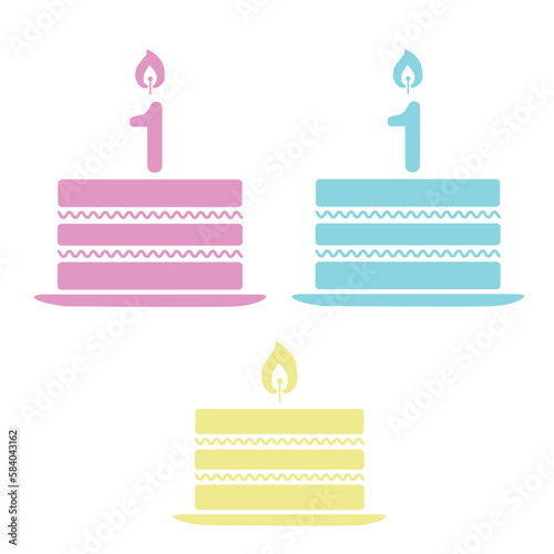 Pastel de cumpleaños de un año de color. Icono vector