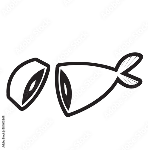 Icono de un trozo de pescado. Vista de frente. Vector