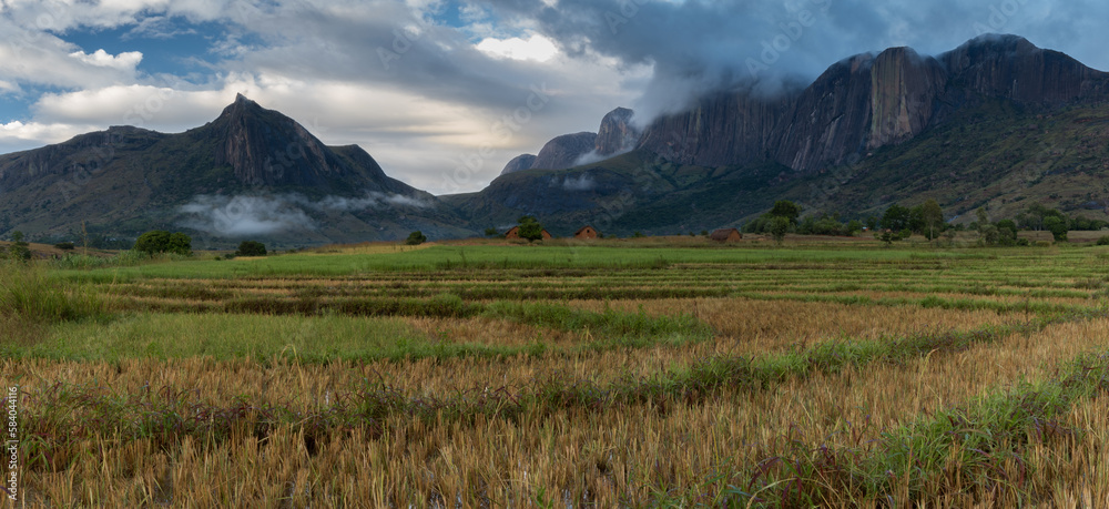 The view in Andringitra National Park during sunrise, Madagascar, Africa.