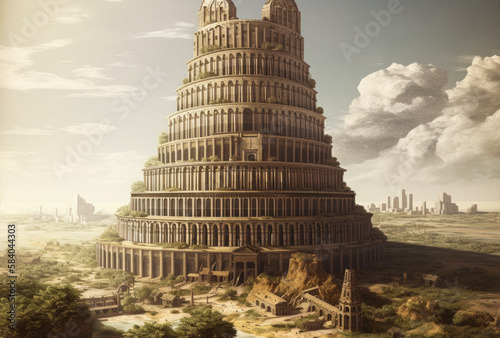 Ancient city of Babylon with the tower of Babel, bible and religion Fototapet