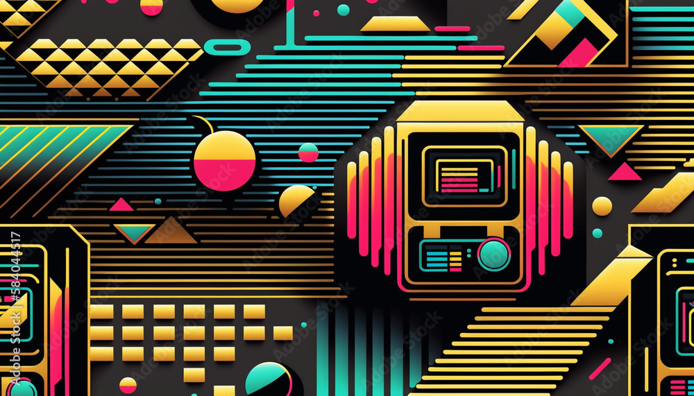 Obraz premium 1980s retro tech background pattern generative ai