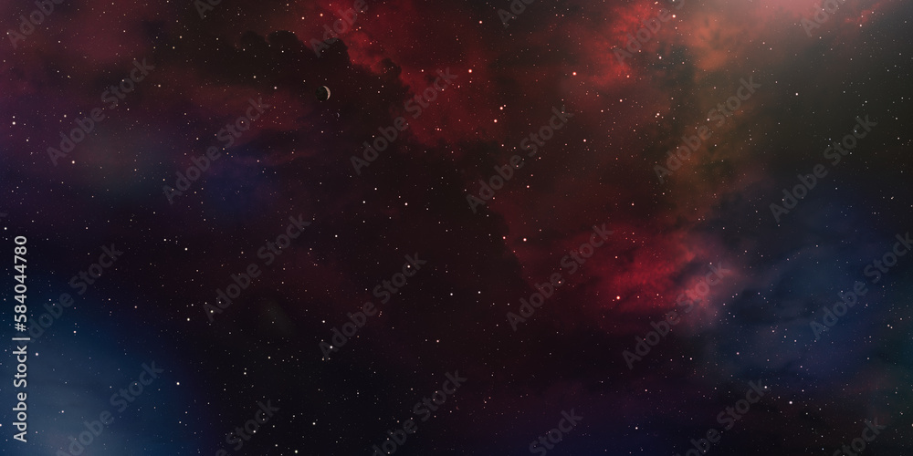 cosmic background consisting of black surface with stars and red colored nebulae