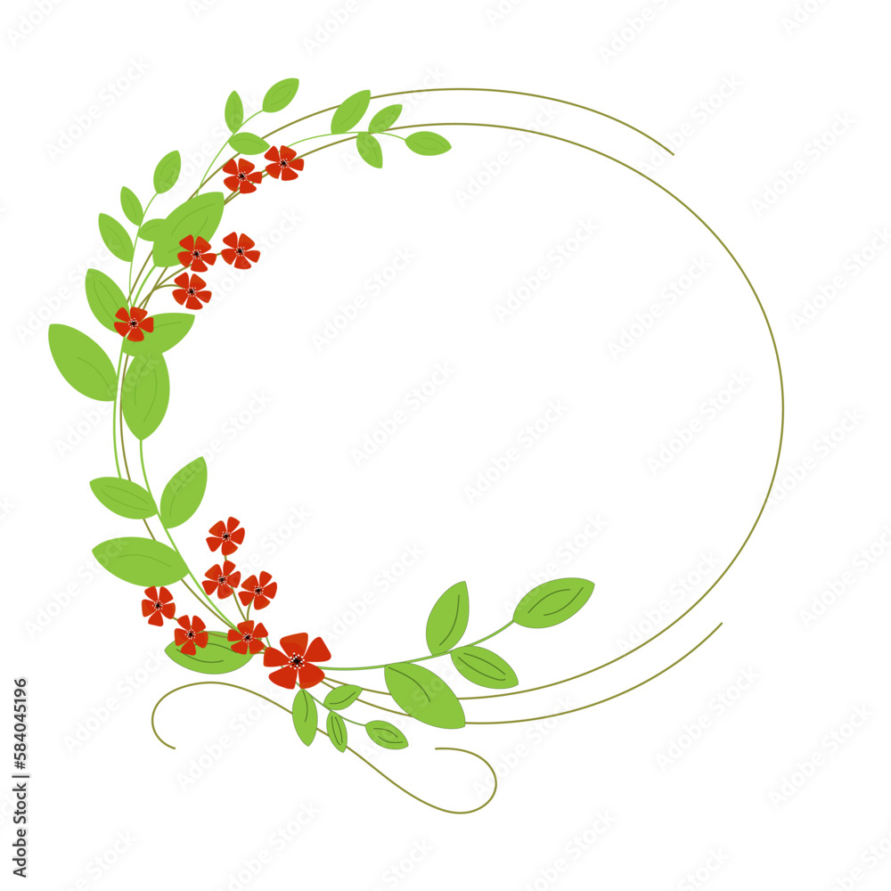 Vintage   circle frame of flowers and leaves. Floral decorations. Vector illustrations.