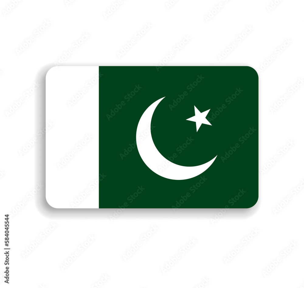 Pakistan flag - flat vector rectangle with rounded corners and dropped shadow. Pakistan flag - flat vector rectangle with rounded corners and dropped shadow.