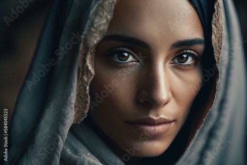 Portrait of a beautiful arabic woman in a veil. AI generated, human enhanced