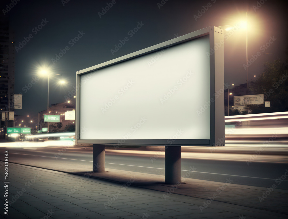 Empty billboard on the evening city street. mockup. generative AI Empty billboard on the evening city street. mockup. generative AI