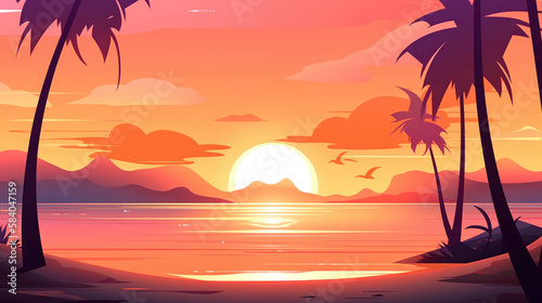 Summer sunset background. Illustration AI Generative.