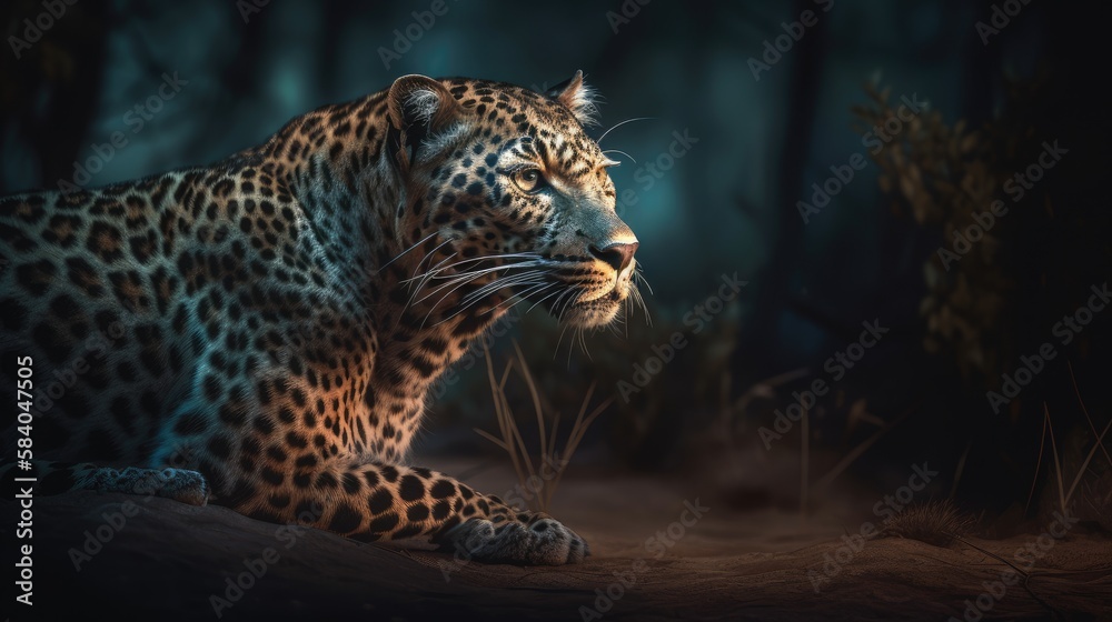 Obraz premium dramatic scene of a leopard. Created with generative AI.