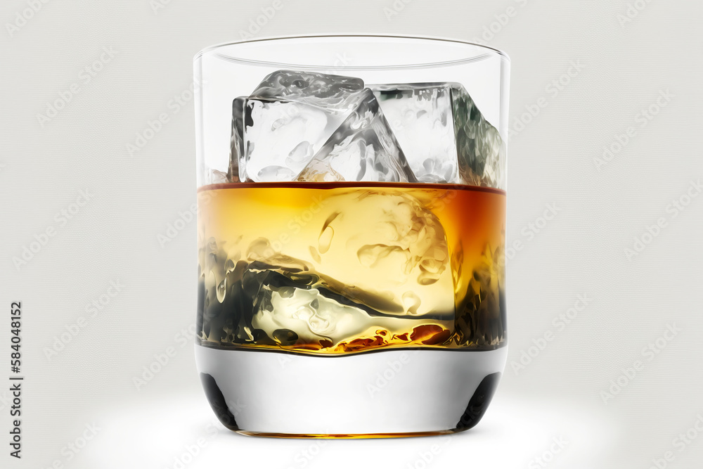 Manhatan drink in glass cup on white background. Generative AI. - obrazy, fototapety, plakaty 