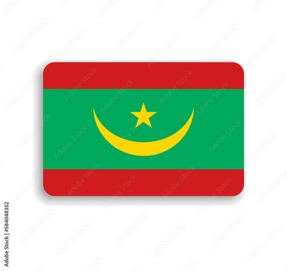 Mauritania flag - flat vector rectangle with rounded corners and dropped shadow. Mauritania flag - flat vector rectangle with rounded corners and dropped shadow.
