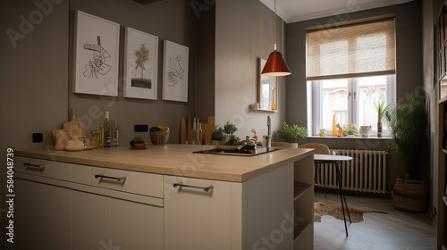 Modern kitchen in an appartment. AI generated.