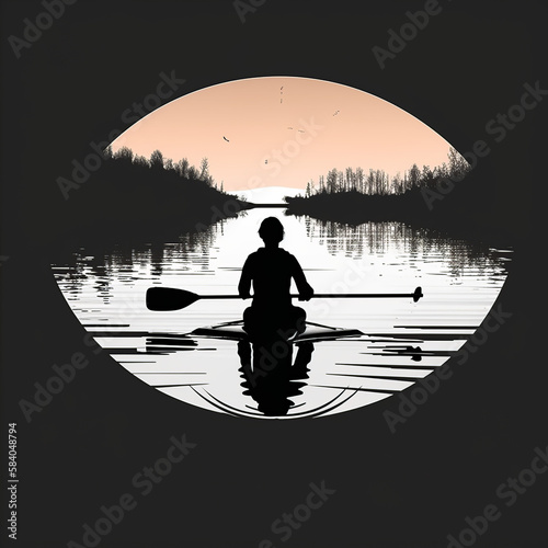 kayaking, boat, sunset, water, fishing, lake, fisherman, sea, silhouette, river, sun, nature, evening, sunrise, fish, landscape, sky, rowing, kayak, ocean, reflection, travel, sport, generative