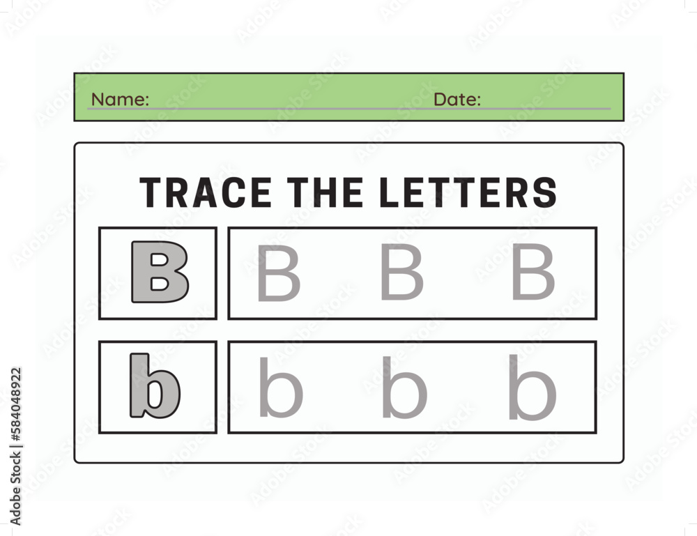 Trace letter B uppercase and lowercase. Alphabet tracing practice preschool worksheet for kids learning. Vector illustration Trace letter B uppercase and lowercase. Alphabet tracing practice preschool worksheet for kids learning. Vector illustration