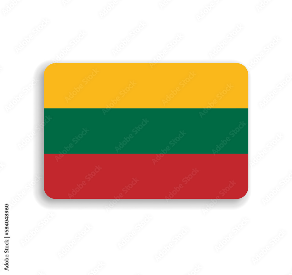 Lithuania flag - flat vector rectangle with rounded corners and dropped shadow. Lithuania flag - flat vector rectangle with rounded corners and dropped shadow.