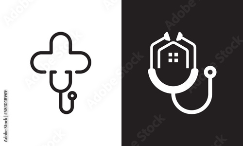 stethoscope home logo design house health care vector graphic