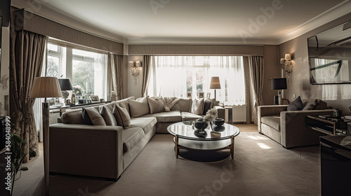 The living room of a luxury Park Lane appartment. AI generated.