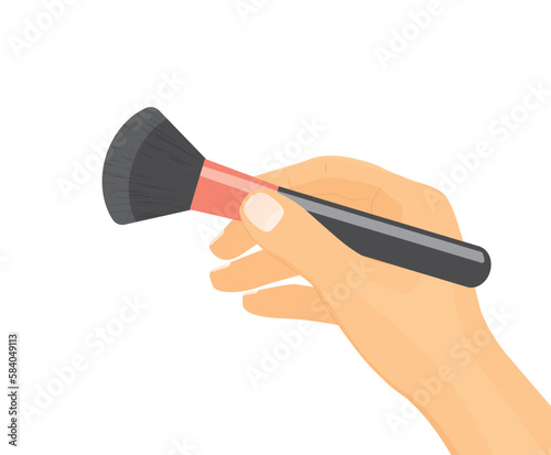 female hand holding makeup brush  -vector illustration