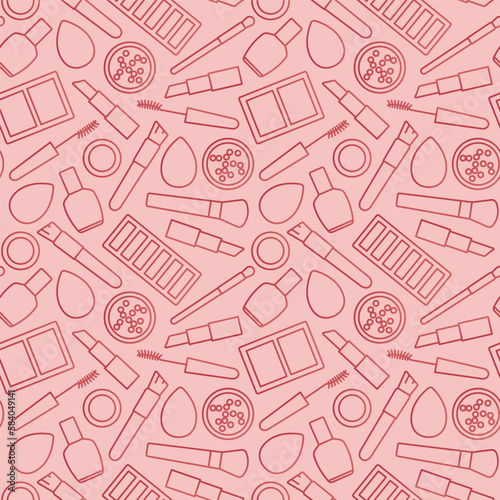 seamless pattern with beauty, make up products- vector illustration