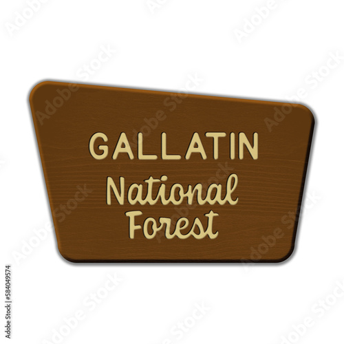 Gallatin National Forest wood sign illustration on transparent background photo