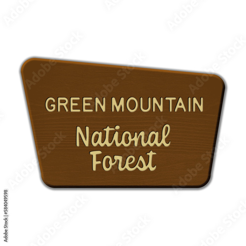 Green Mountain National Forest wood sign illustration on transparent background