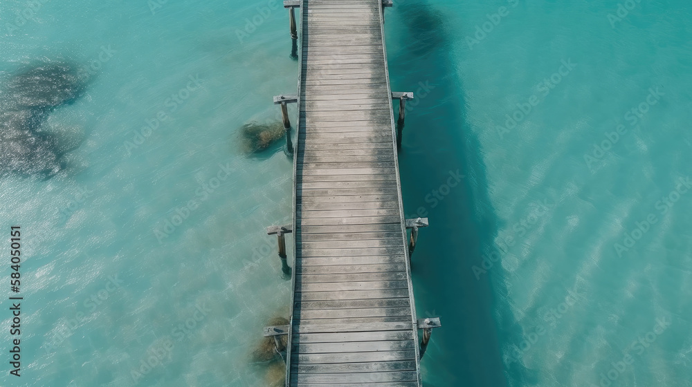 Aerial view of tropical wooden pier  Illustration AI Generative