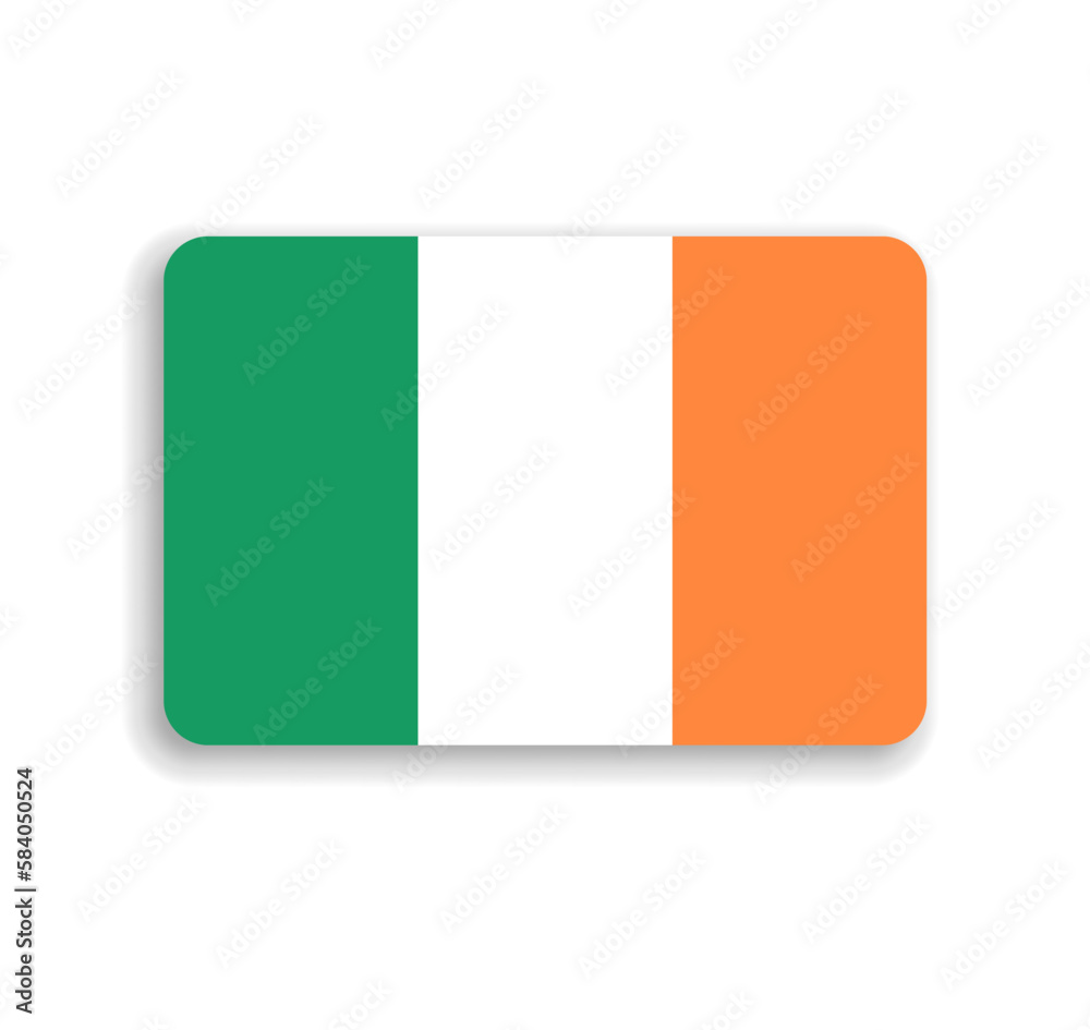Ireland flag - flat vector rectangle with rounded corners and dropped shadow.