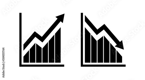 Chart graph. Black Icon growth and downward with arrow isolated on background. Hologram positive, fall percentage. Design business concept direction growth, recession. Analysis. Vector illustration